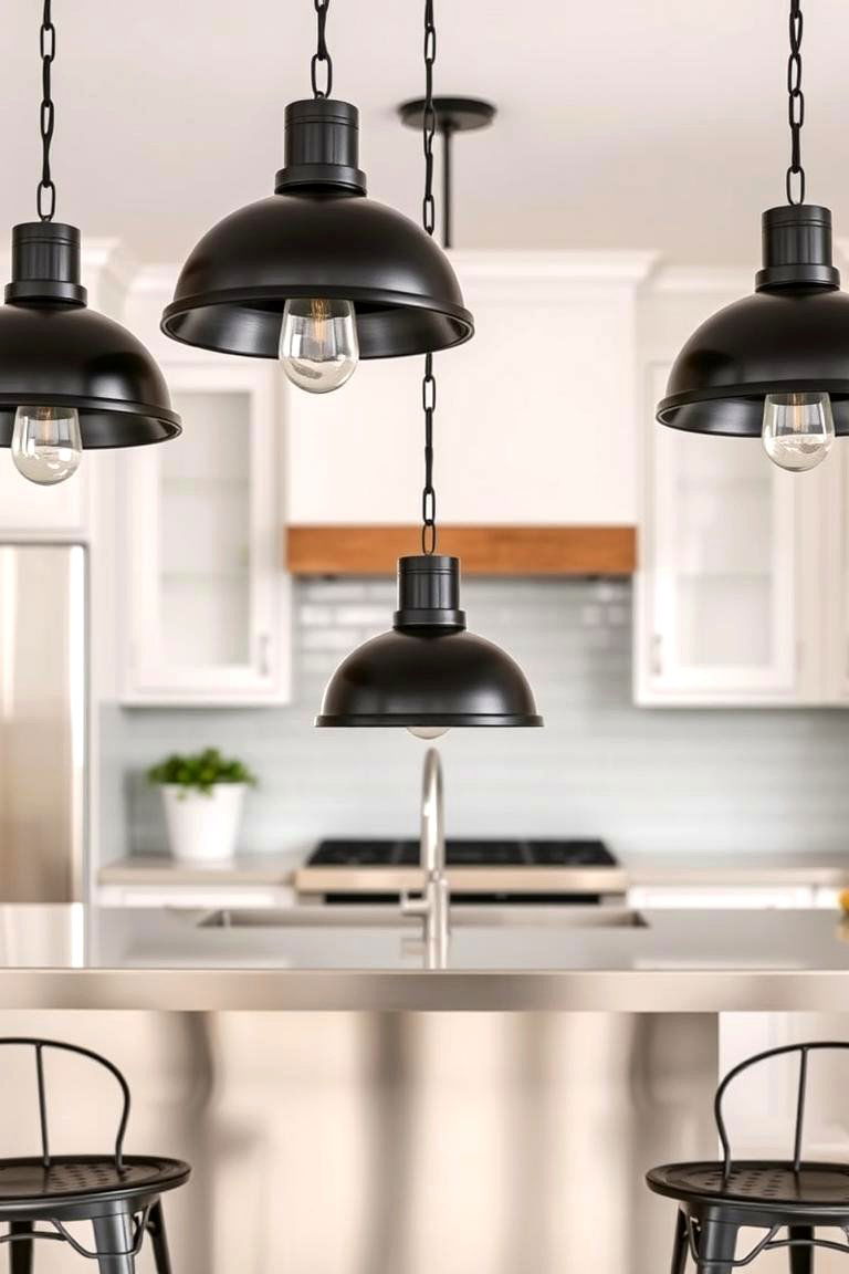 Pendant Lighting with Metal Shades - 24 Industrial Kitchen Ideas