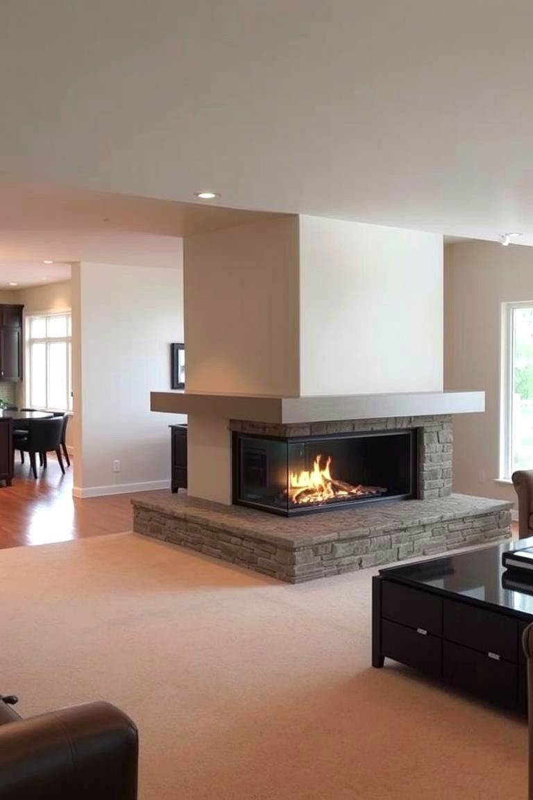Peninsula Fireplace Extending into the Room - 24 Off-center Fireplace Ideas
