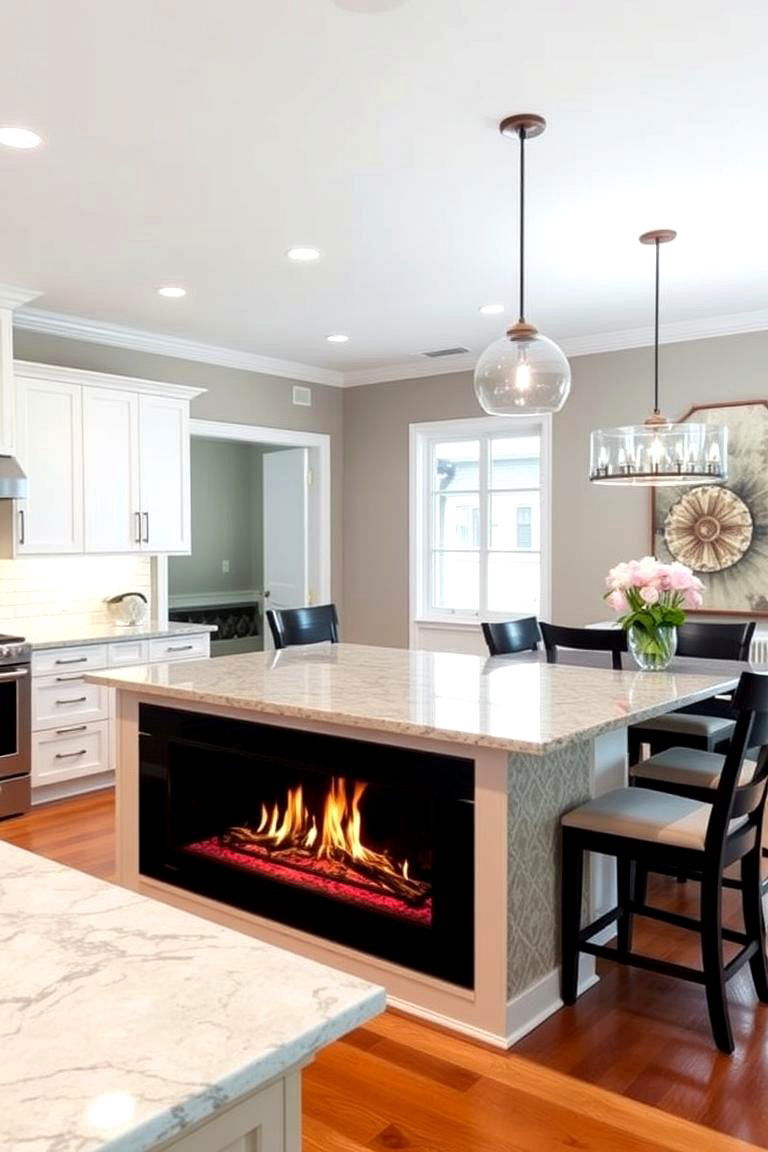 Peninsula Fireplace Feature - 24 Kitchens With Fireplaces