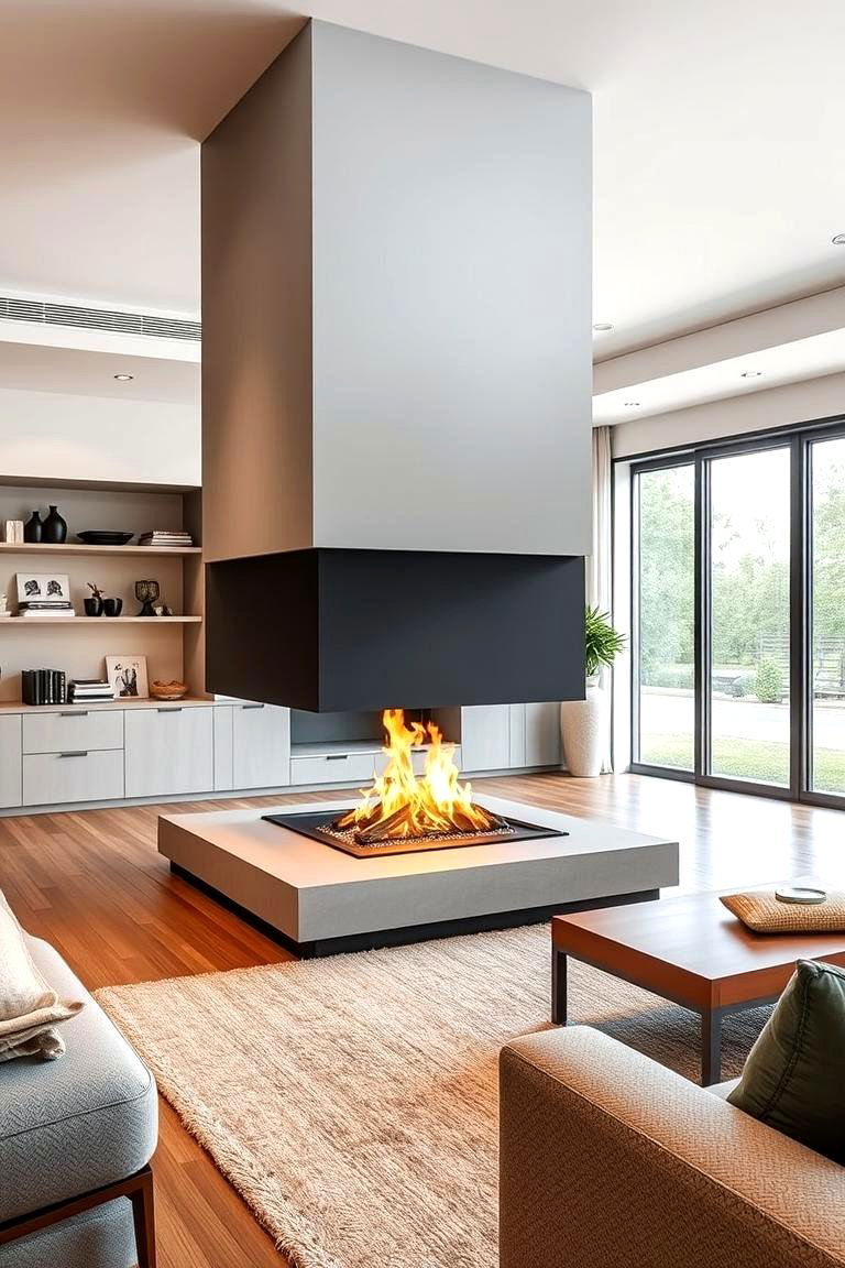 Peninsula Fireplace Open on Three Sides - 24 Living Room Fireplace Ideas