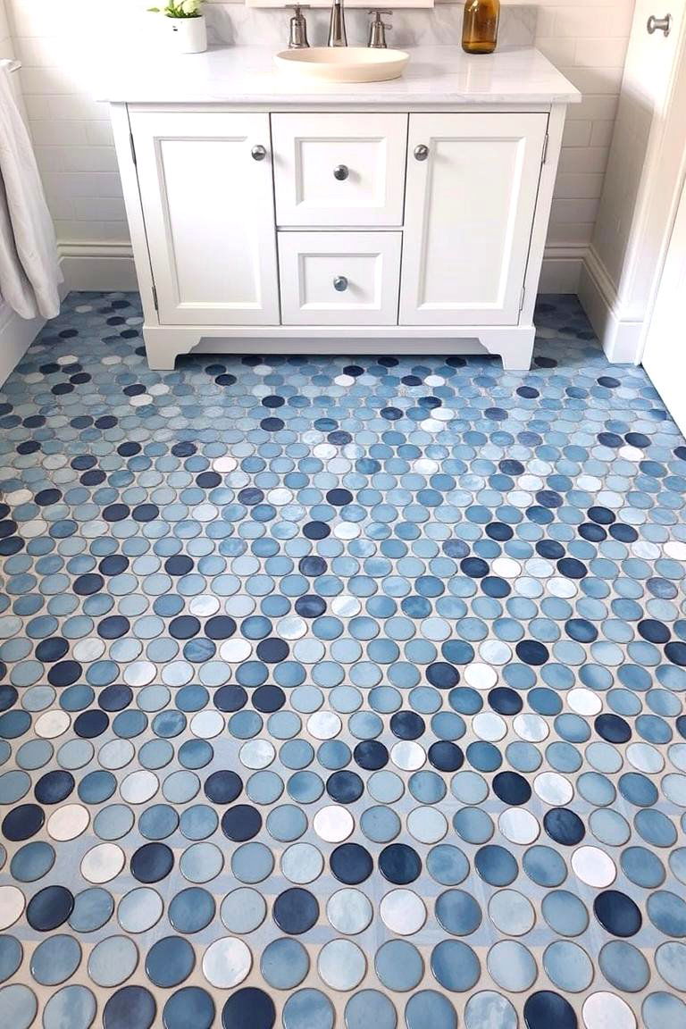 Penny Tile Rug Effect - 24 Penny Tile Bathroom Floor Ideas