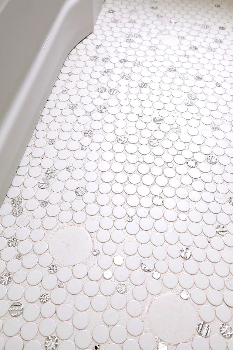 Penny Tile with Mixed Materials - 24 Penny Tile Bathroom Floor Ideas