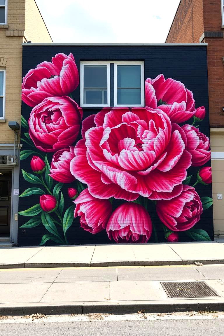 Peony Power Display - 24 Flower Murals on Buildings