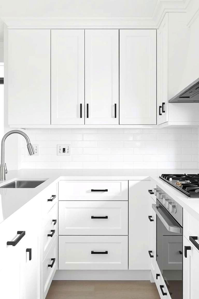 Perfect for Minimalist Design - 24 White Kitchen Cabinets With Black Hardware