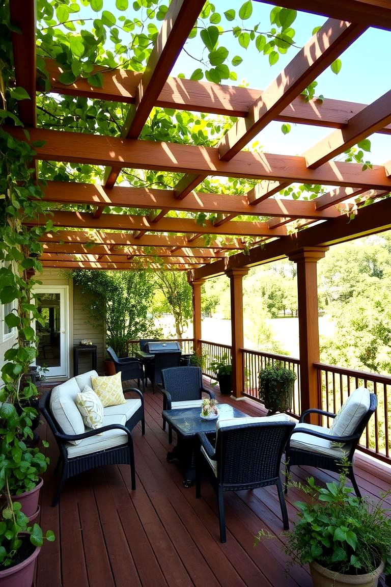 Pergola Covered Deck - 24 Backyard Deck Ideas