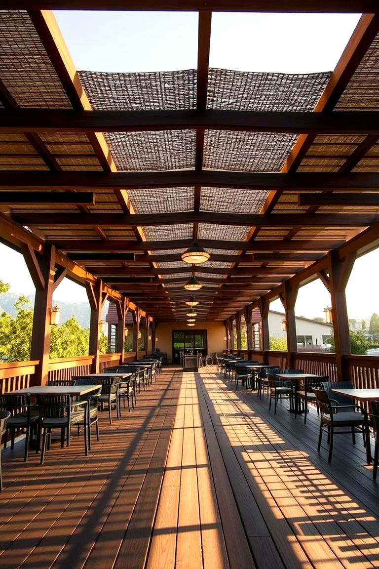 Pergola Covered Social Deck - 24 Ground Level Deck Ideas