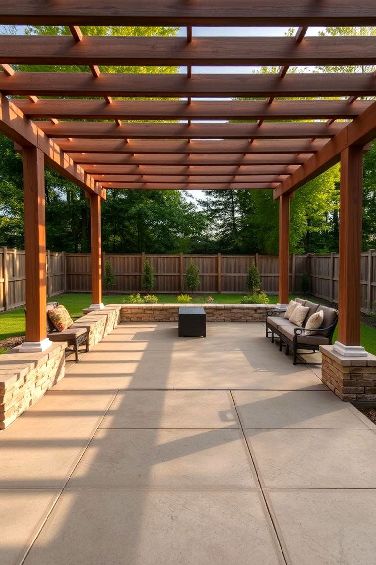 Pergola Enhanced Patio - 24 Raised Concrete Patio Ideas