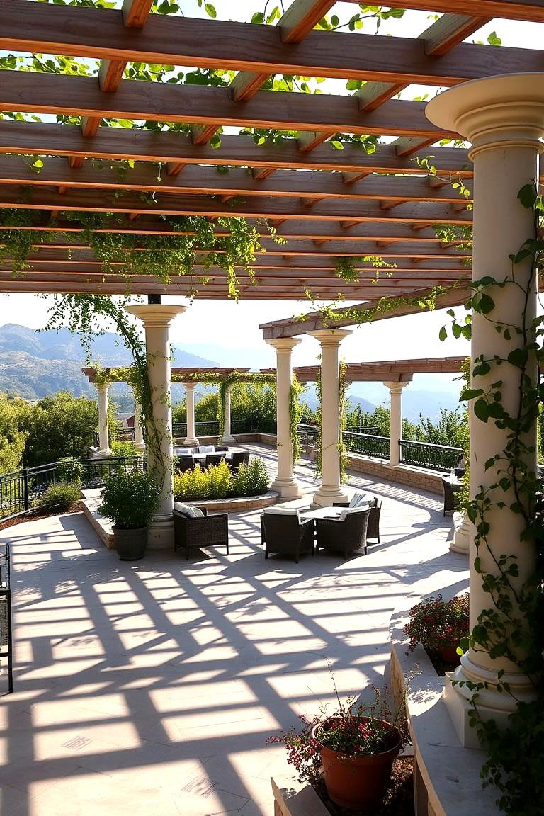 Pergola Enhanced Terraces - 24 Hillside Terraced Garden Ideas