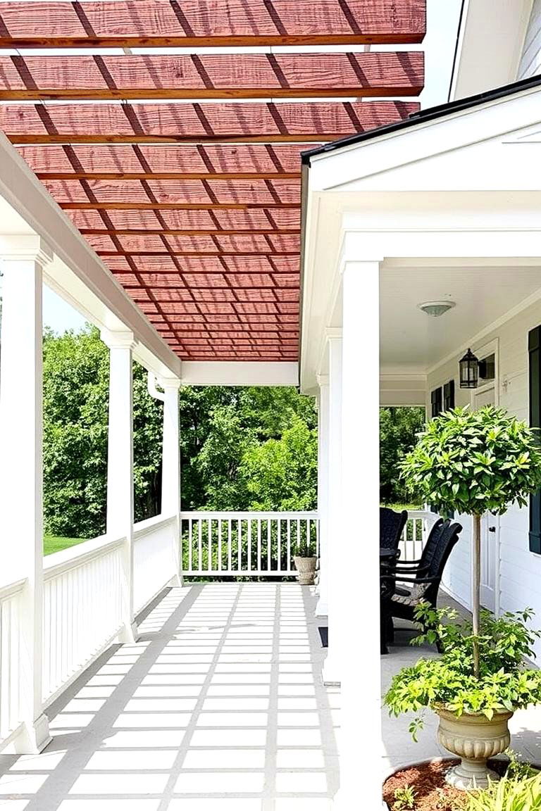 Pergola Extension - 24 White Farmhouse With Wrap-around Porch Ideas