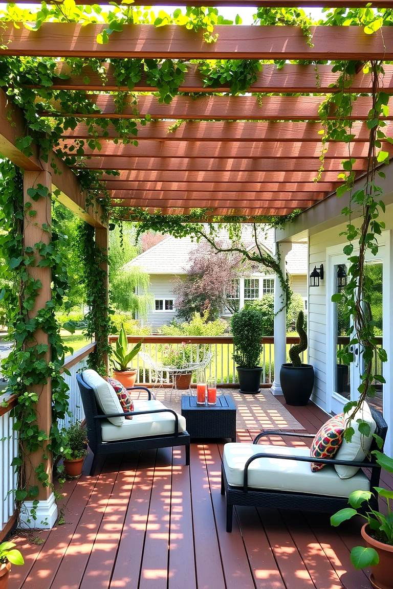 Pergola Garden with Cascading Greenery - 24 Deck Decorating Ideas With Plants