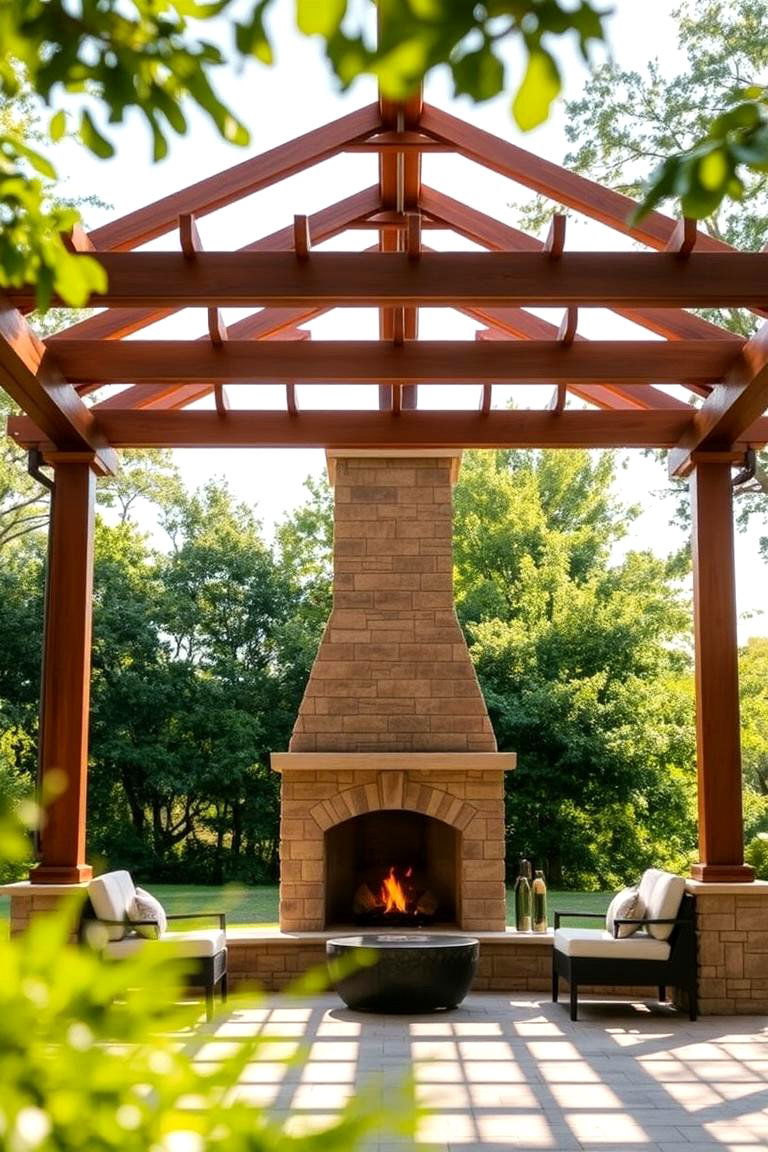 Pergola Inspired Pavilion with a Fireplace - 24 Backyard Pavilion With Fireplace