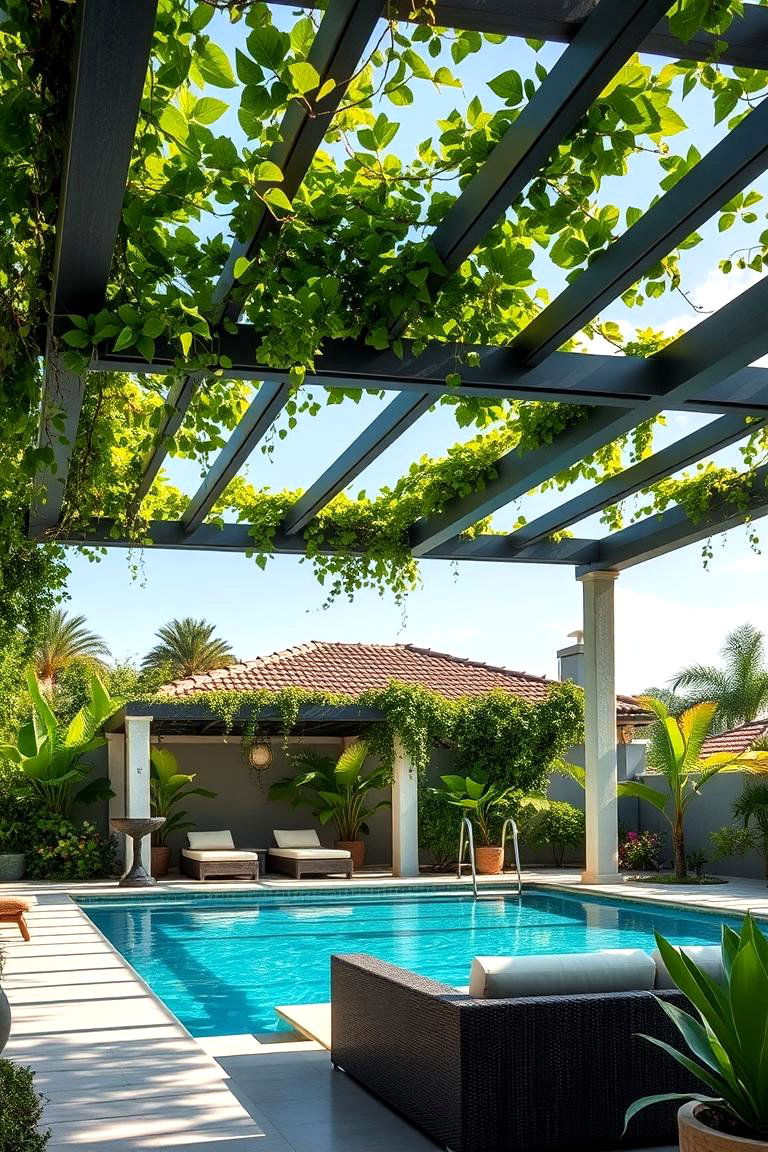 Pergola and Canopy Shade - 24 Tropical Pool Landscaping Ideas