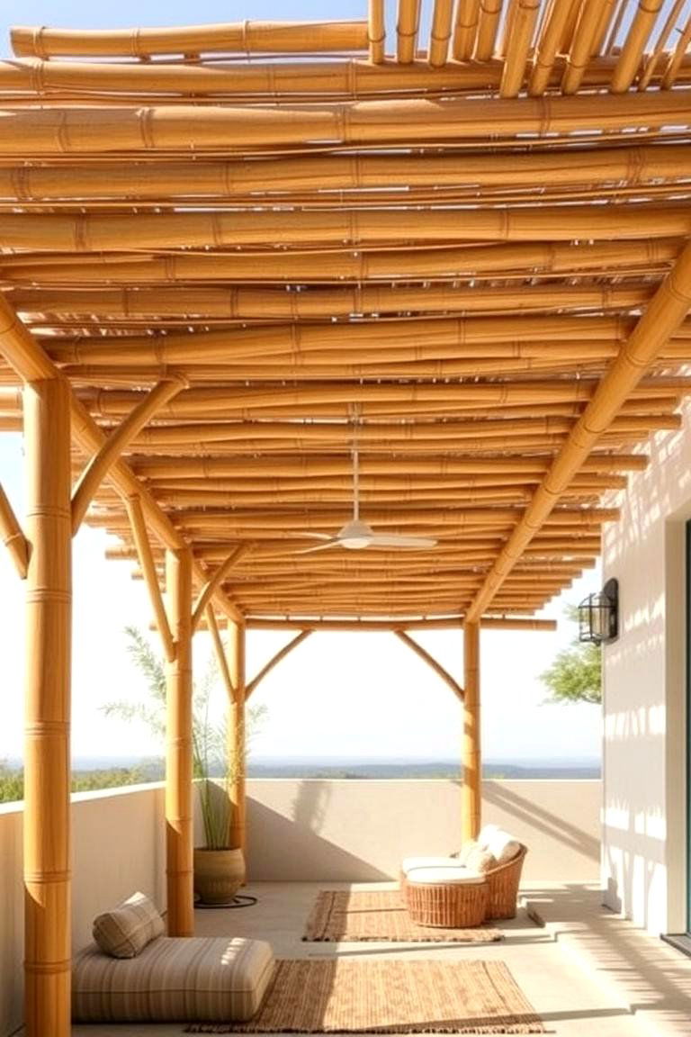 Pergola with Bamboo Elements - 24 Patio Pergola Ideas