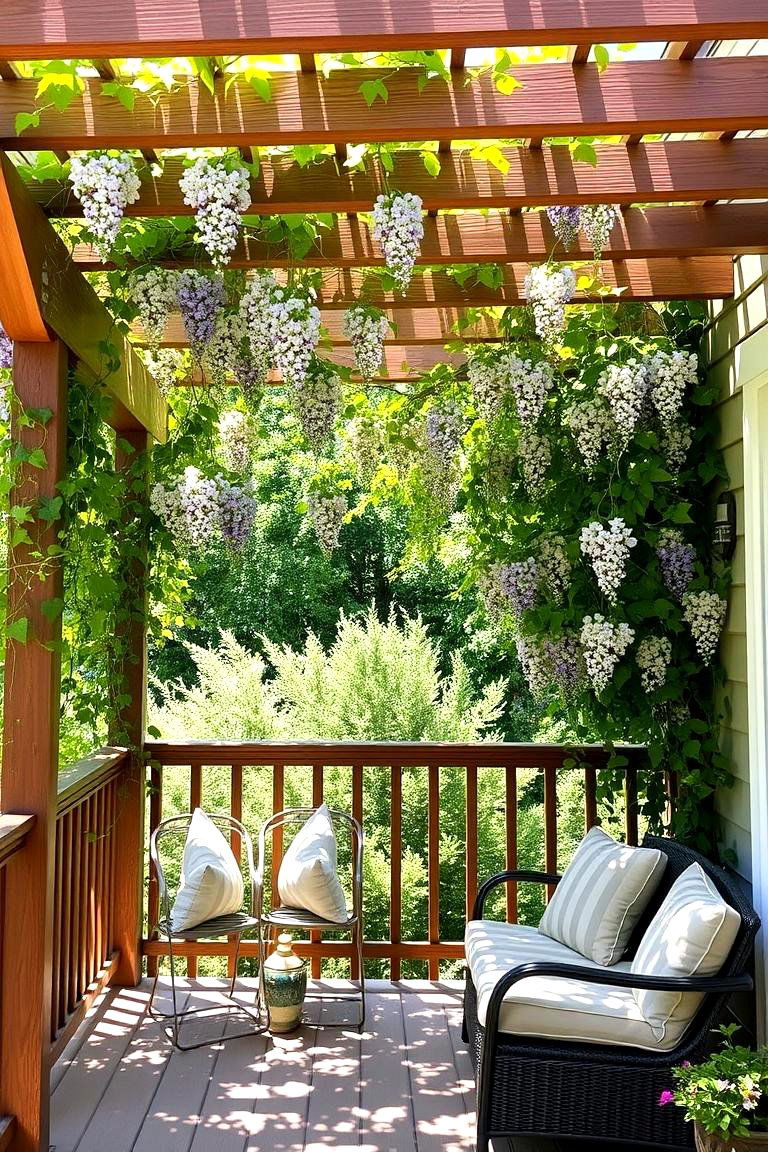 Pergola with Climbing Vines - 24 Partially Covered Deck Ideas