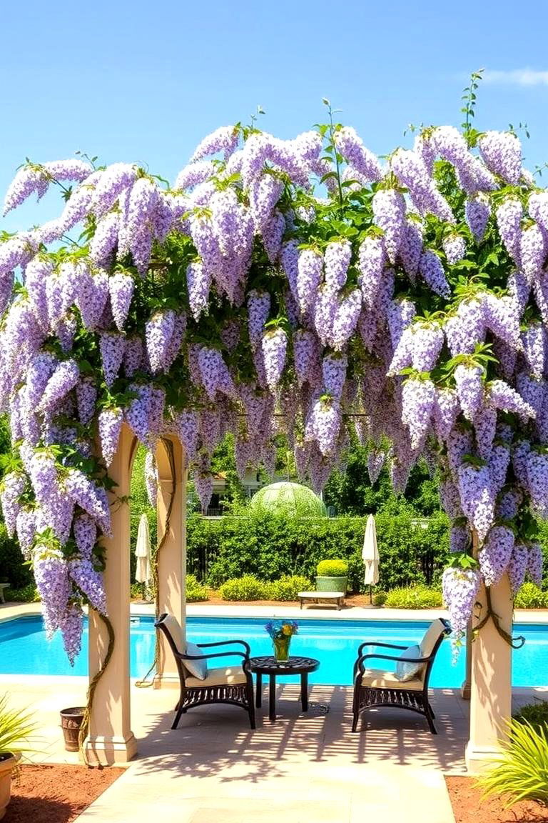 Pergola with Climbing Vines - 24 Pool Landscaping Ideas