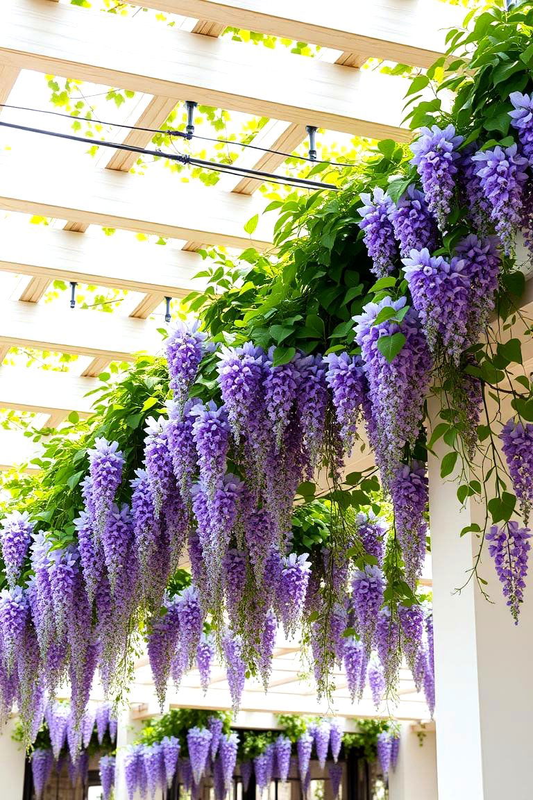 Pergola with Climbing Vines on Wires - 24 Pergola Roof Ideas