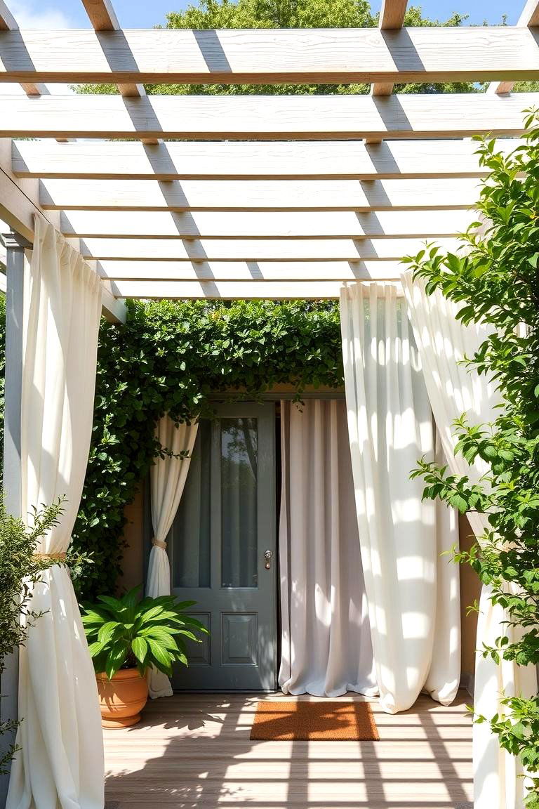 Pergola with Curtains - 24 Front Door Privacy Ideas