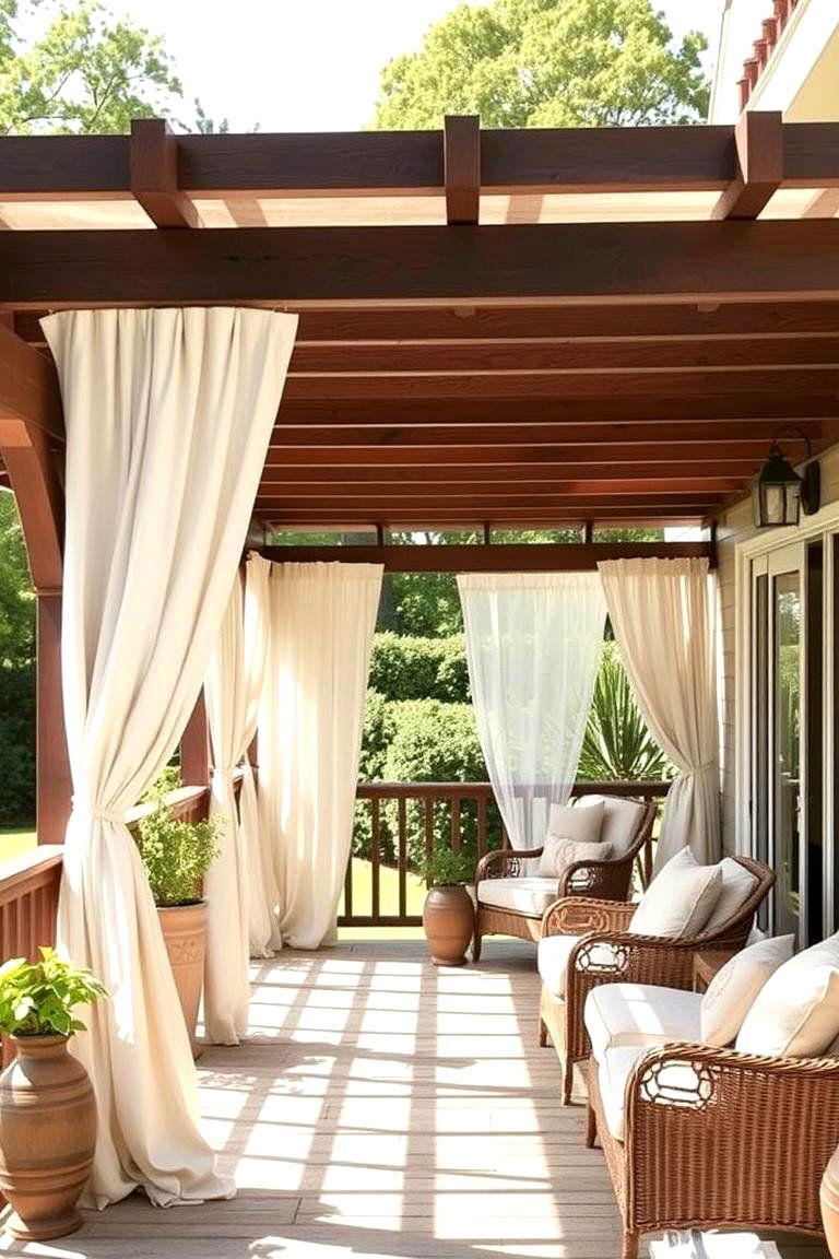 Pergola with Curtains - 24 Back Porch Ideas