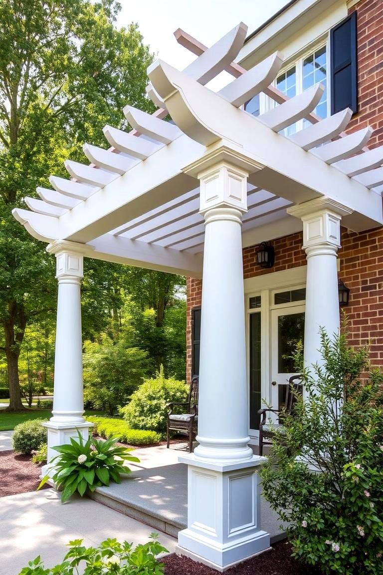 Pergola with Custom Pillars - 24 Front Porch Pergola Ideas