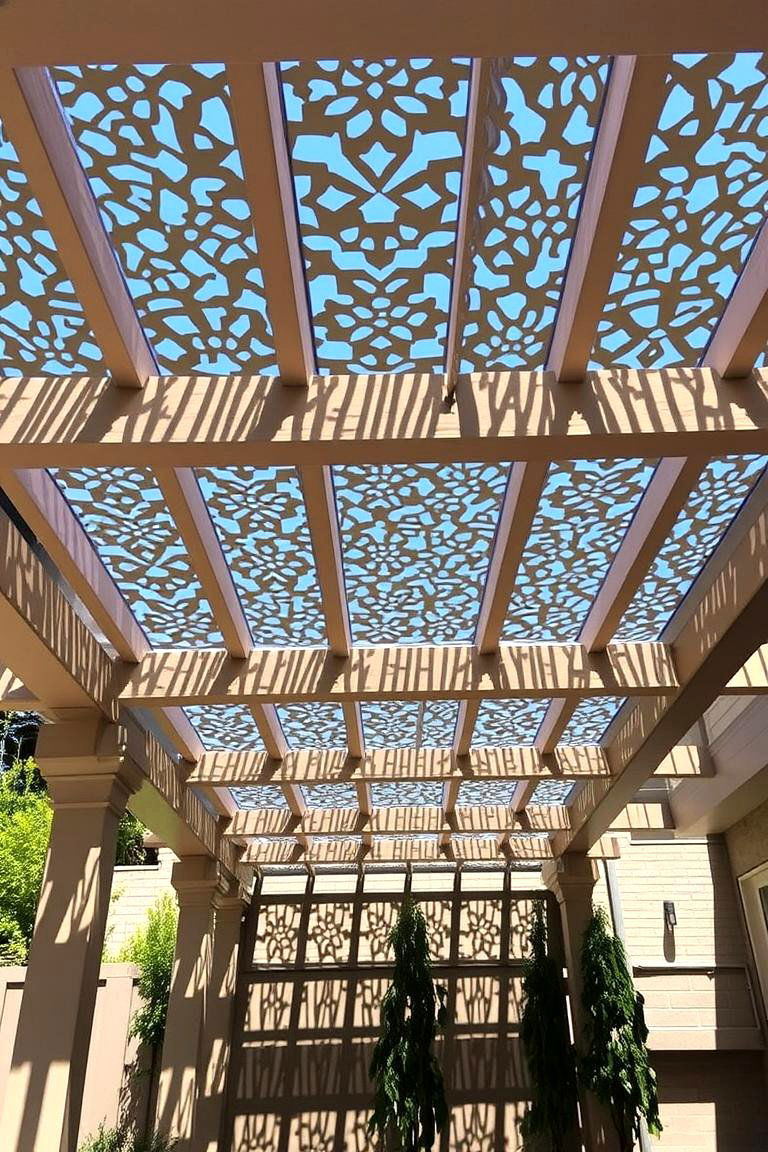 Pergola with Decorative Metal Overlays - 24 Pergola Roof Ideas