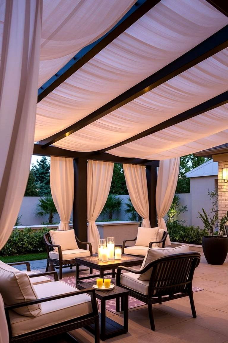 Pergola with Draped Curtains - 24 Backyard Patio Ideas