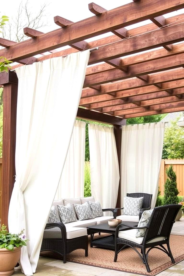 Pergola with Drapes - 24 Farmhouse Patio Ideas