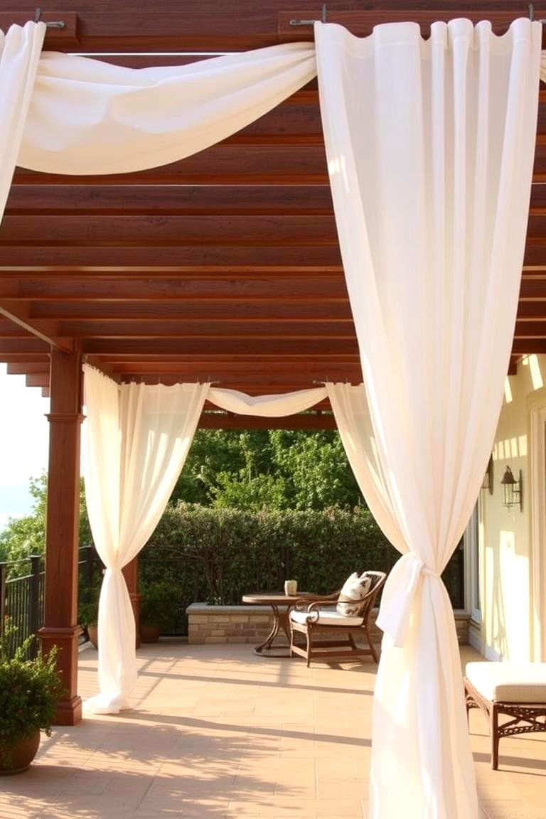 Pergola with Flowing Curtains - 24 Mediterranean Patio Ideas