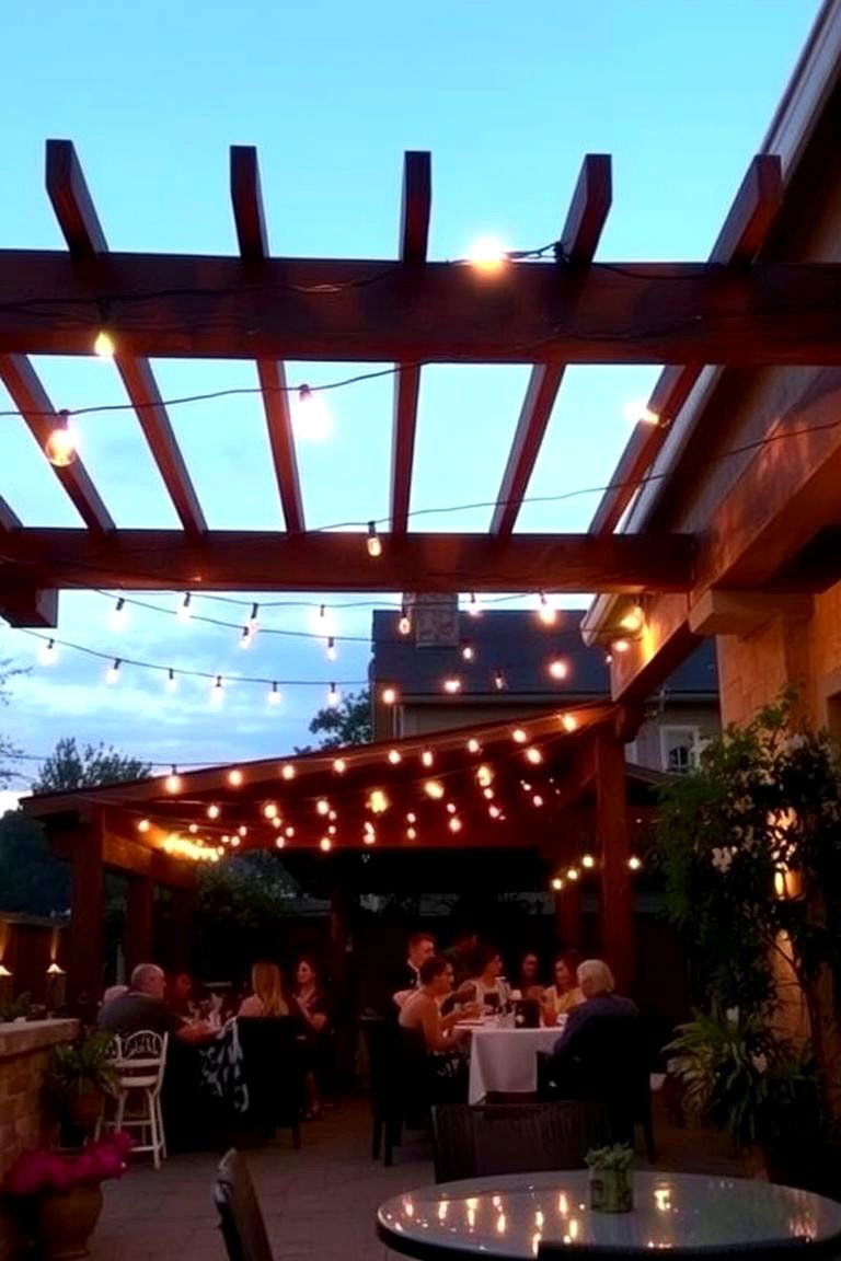 Pergola with Hanging Lights - 24 Covered Patio Ideas