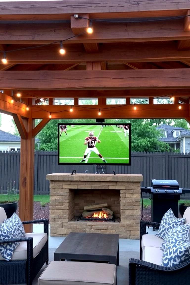 Pergola with Integrated Entertainment - 24 Outdoor Tv Ideas