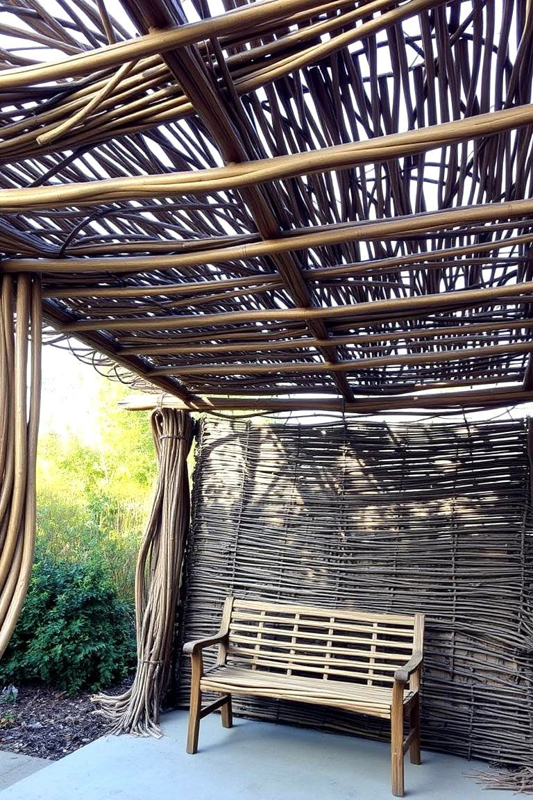 Pergola with Woven Branches - 24 Pergola Roof Ideas