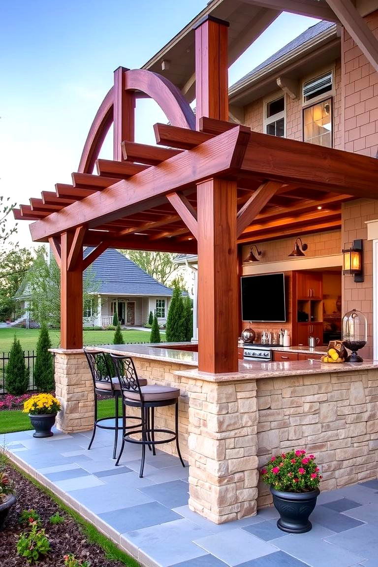 Pergola with a Built In Bar - 24 Front Porch Pergola Ideas