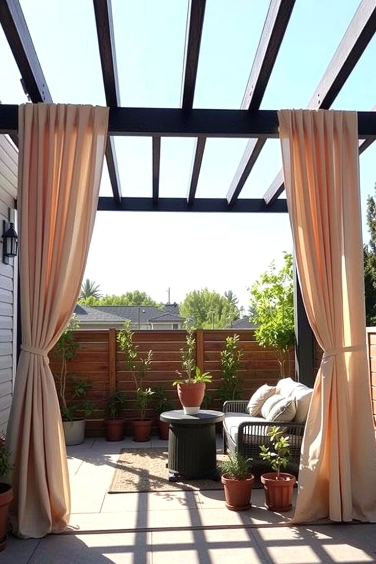 Pergolas with Shade Curtains - 24 Backyard Privacy Ideas