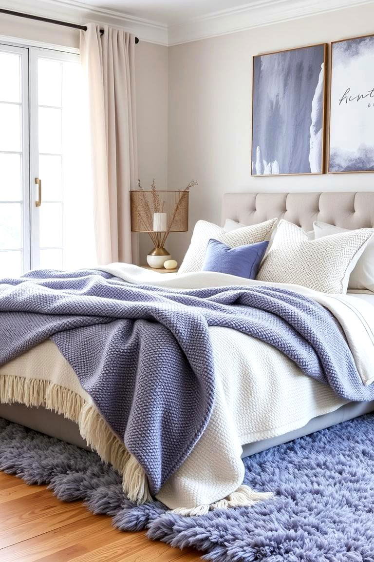 Periwinkle Layered Textures - 24 Periwinkle Bedroom Ideas