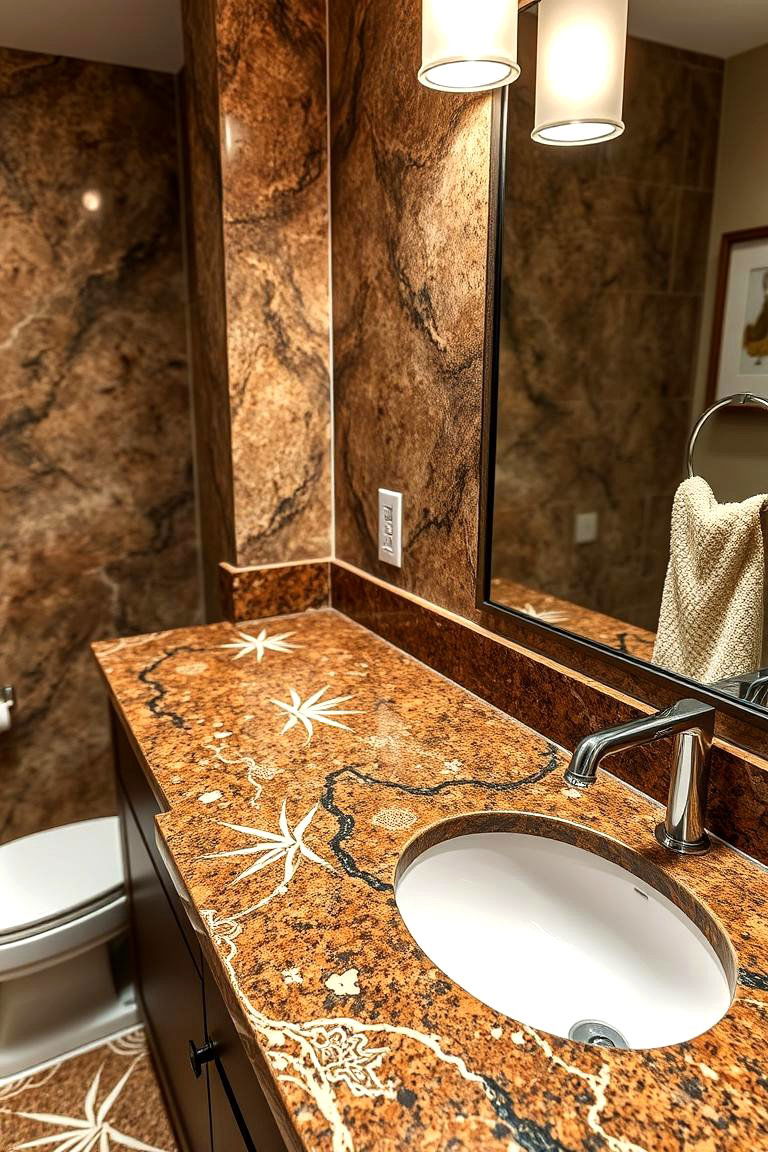 Personalized Granite with Custom Inlays - 24 Brown Granite Bathroom Ideas
