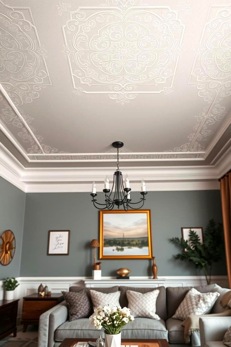 Personalized Stenciled Ceiling - 24 Living Room Ceiling Ideas