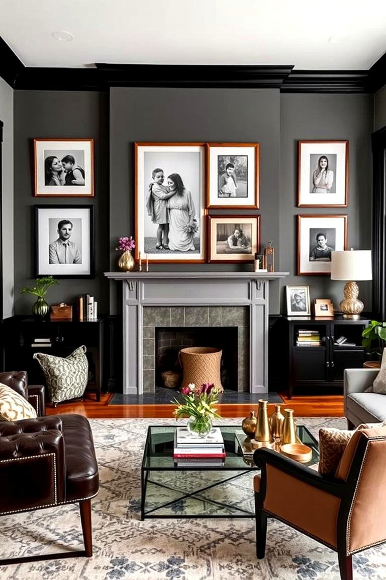 Personalized Touches - 24 living room grey walls black trim