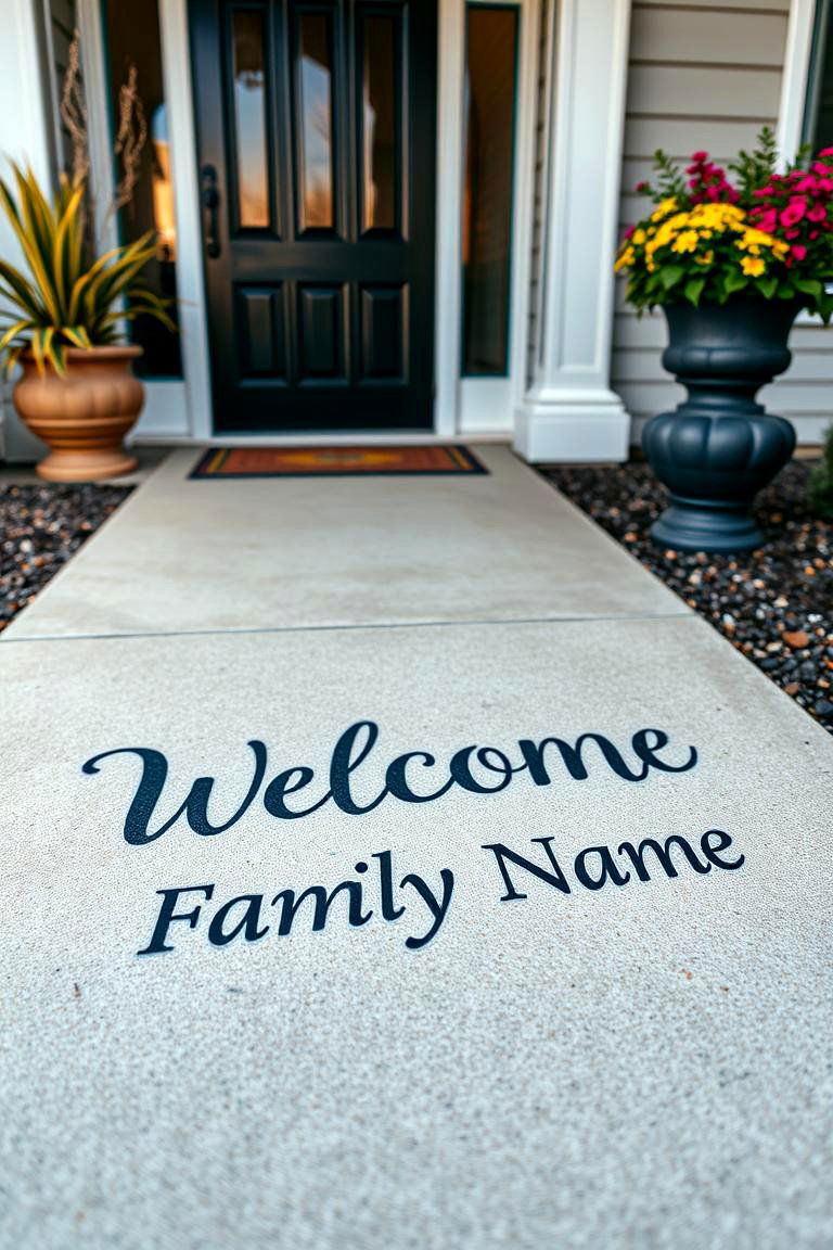 Personalized Welcome Mat - 24 Painted Concrete Patio Ideas