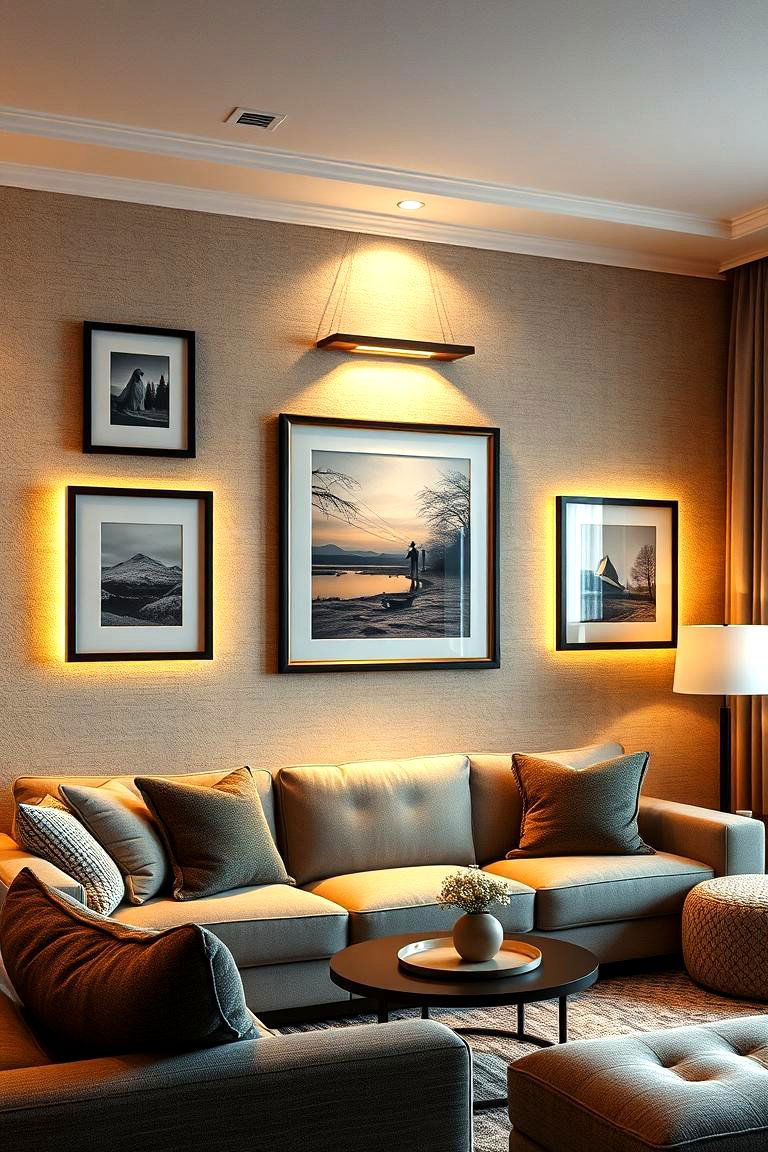 Picture Frame Accent Lighting for Art Displays - 24 Living Room Wall Lighting Ideas