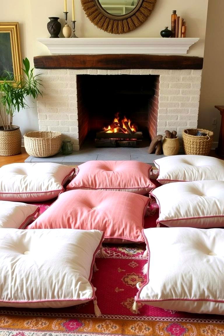 Pillowed Floor Cushions - 24 Fireplace Seating Ideas