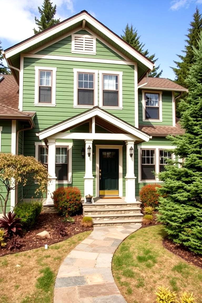 Pine Green Woodsy Appeal - 24 Green Exterior House Paint Ideas