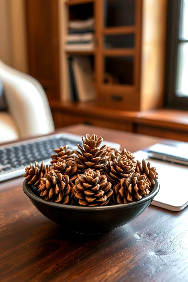 Pinecone Decor - 24 Rustic Home Office Ideas
