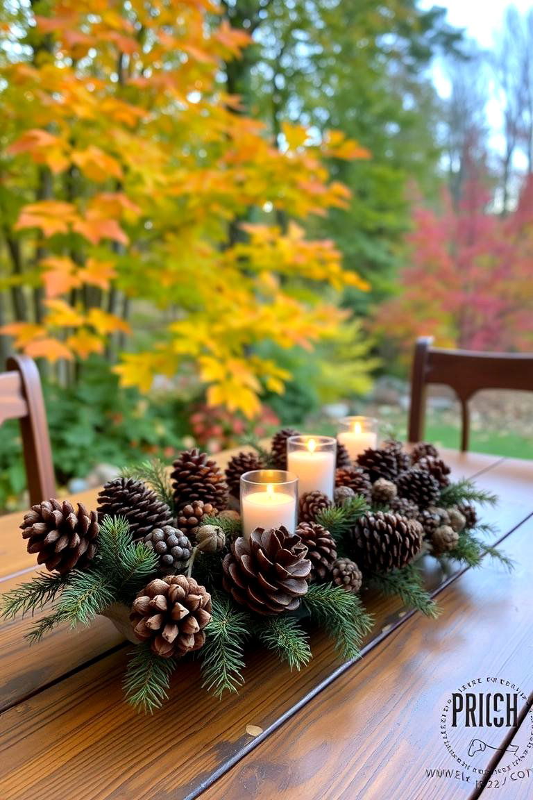 Pinecones and Candles for Fall - 24 Dining Table Centerpiece Ideas
