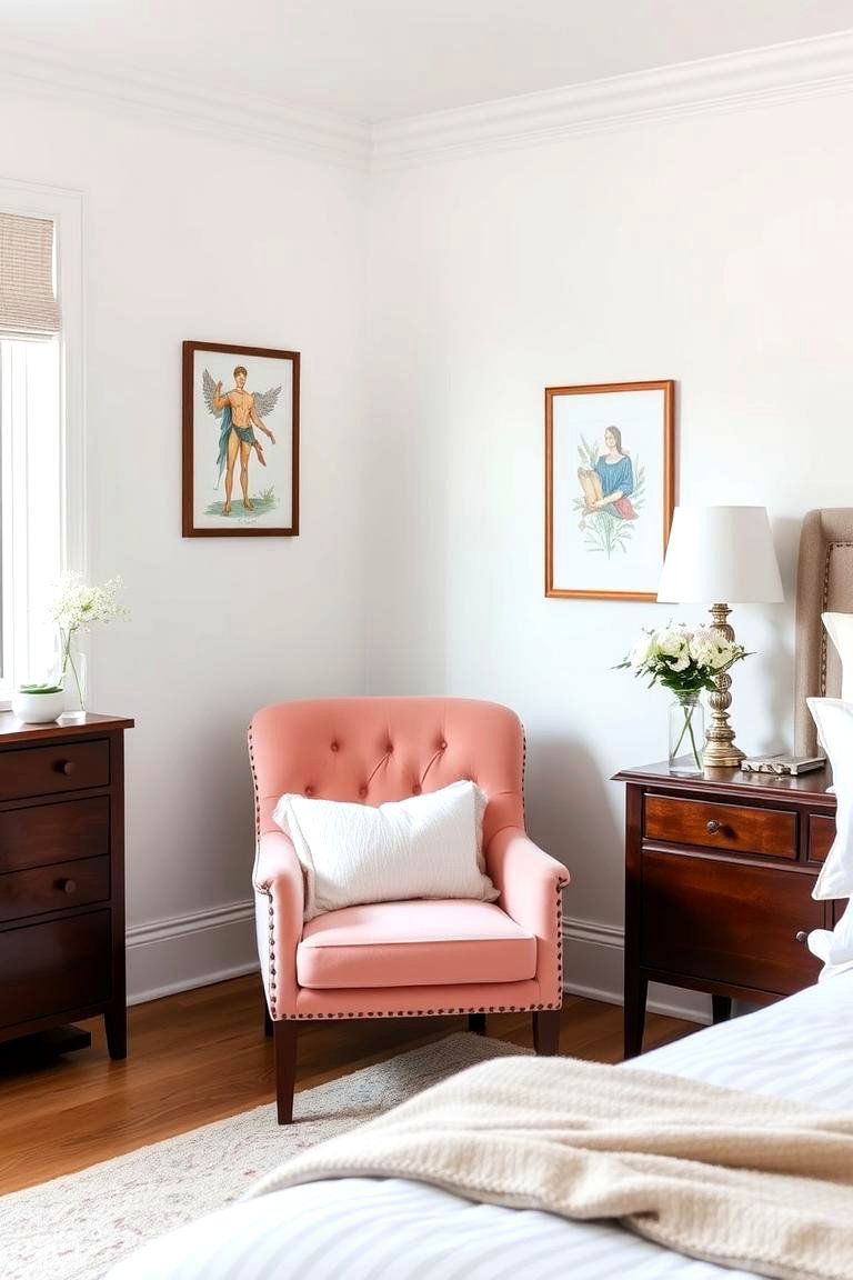 Pink Accent Chair in a White Room - 24 Pink and White Bedroom Ideas