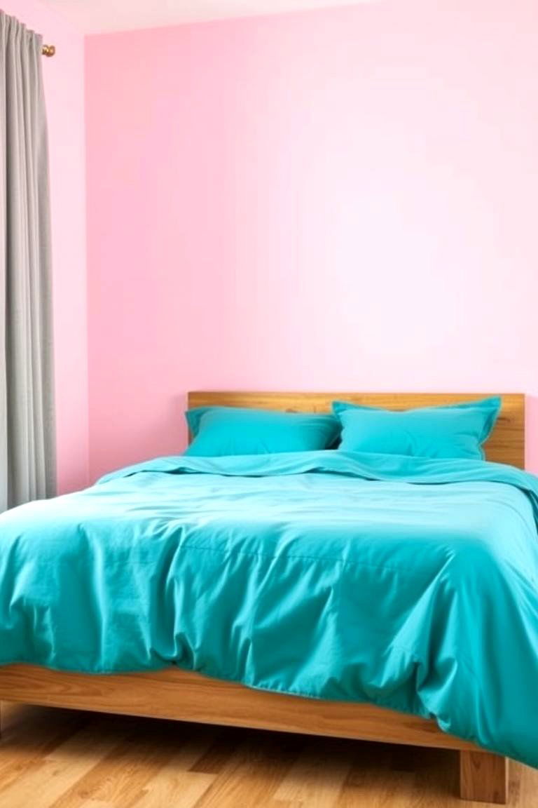 Pink Accent Wall with Teal Bedding - 24 Teal and Pink Bedroom Ideas