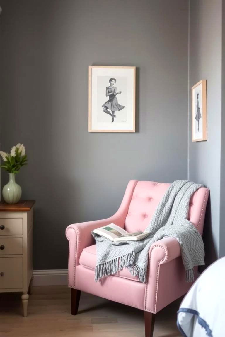 Pink Accents in a Grey Bedroom Nook - 24 Pink and Grey Bedroom Ideas