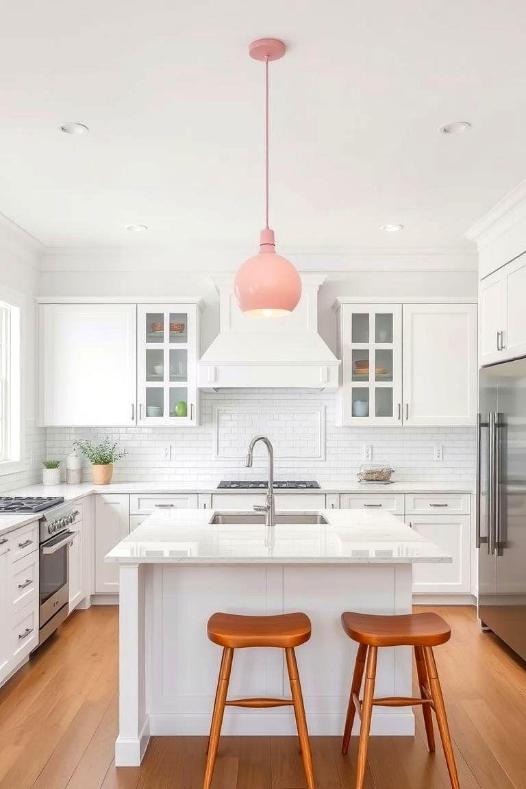 Pink Accents in a White Kitchen - 24 Pink Kitchen Ideas