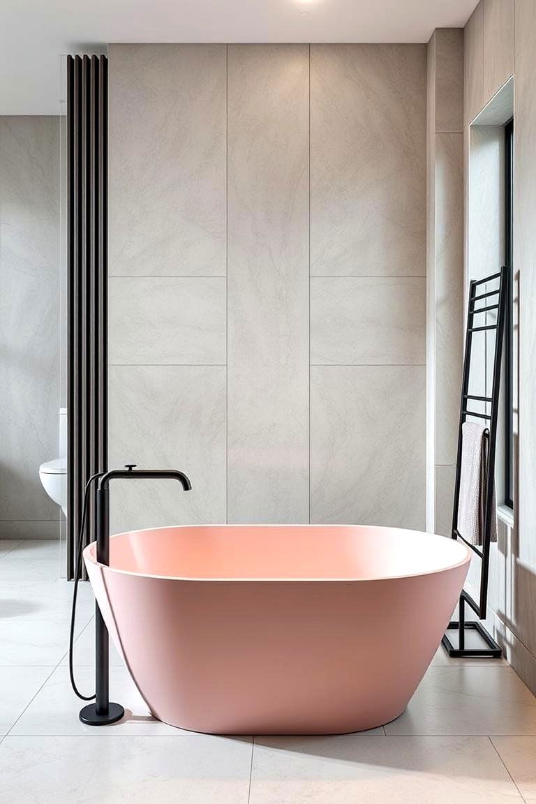 Pink Bathtub with Black Fixtures - 24 Pink and Black Bathroom Ideas