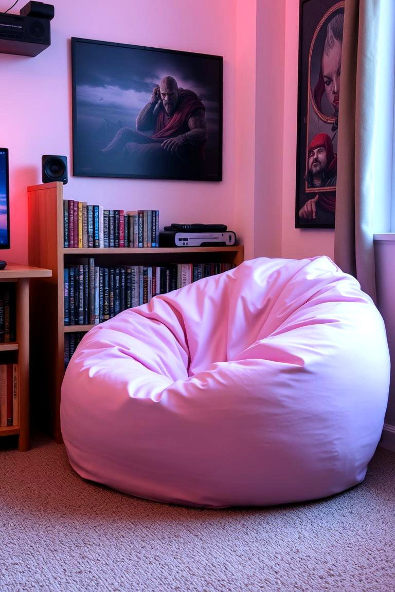 Pink Bean Bag Chair for Relaxed Gaming - 24 Pink Gaming Setup Ideas
