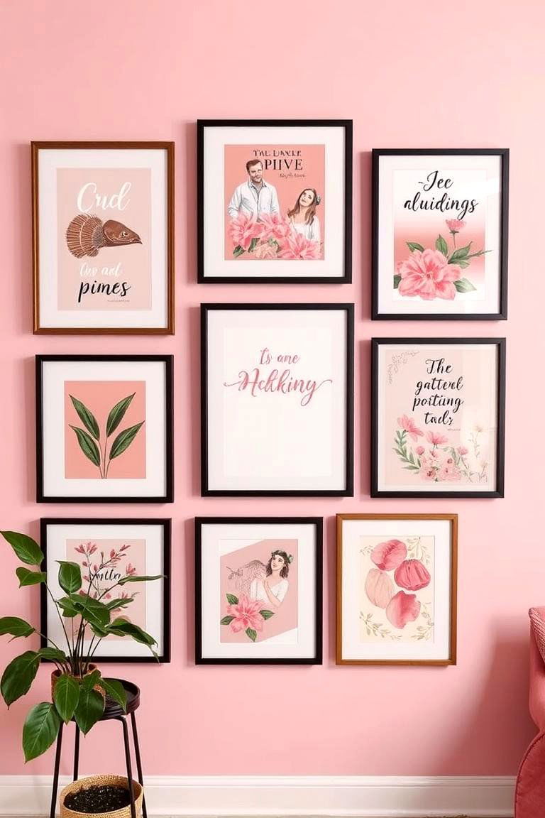 Pink Boho Gallery Wall - 24 Pink Boho Bedroom Ideas