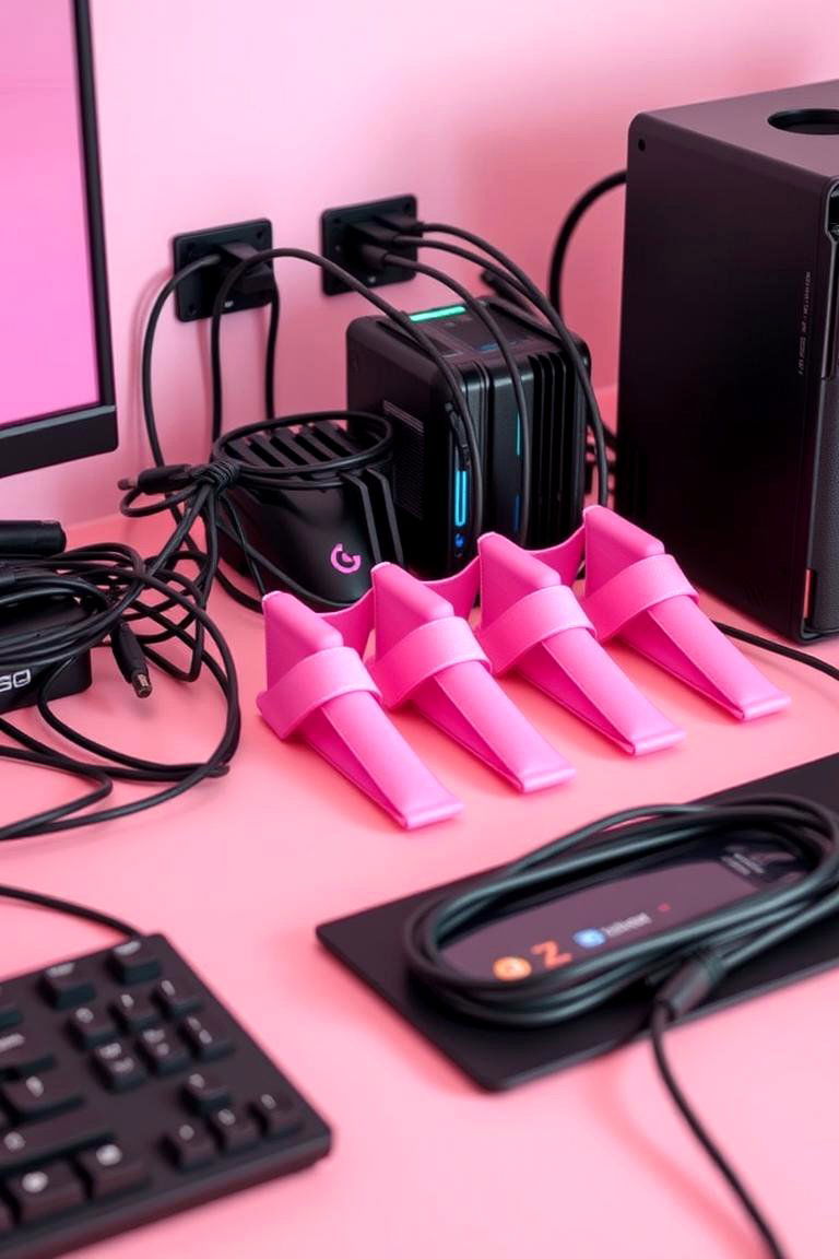Pink Cable Management Sleeves and Ties - 24 Pink Gaming Setup Ideas
